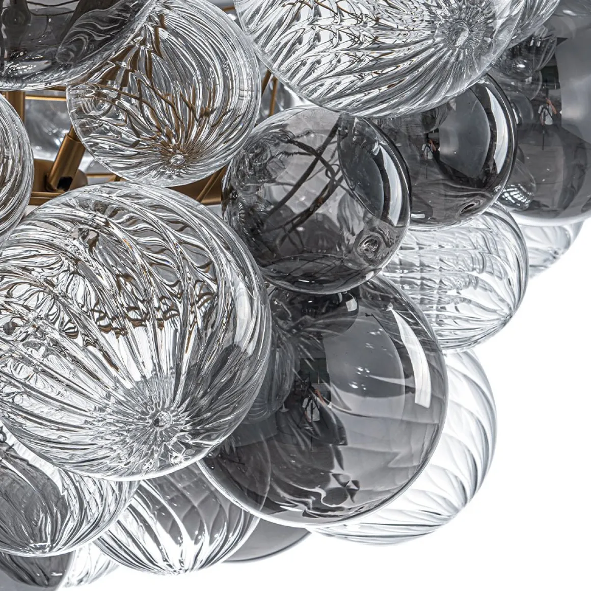 Glam Cluster Ribbed Smoked Glass Globe Bubble Chandelier