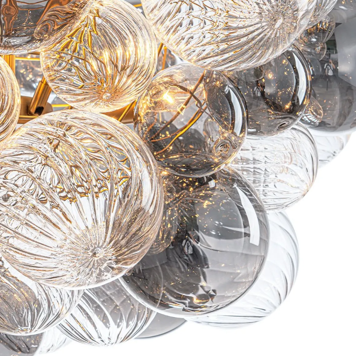 Glam Cluster Ribbed Smoked Glass Globe Bubble Chandelier