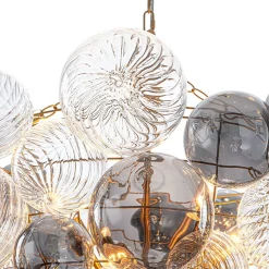 Glam Cluster Ribbed Smoked Glass Globe Bubble Chandelier