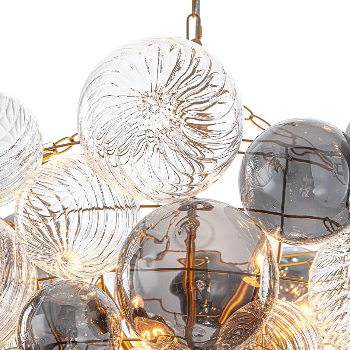 Glam Cluster Ribbed Smoked Glass Globe Bubble Chandelier