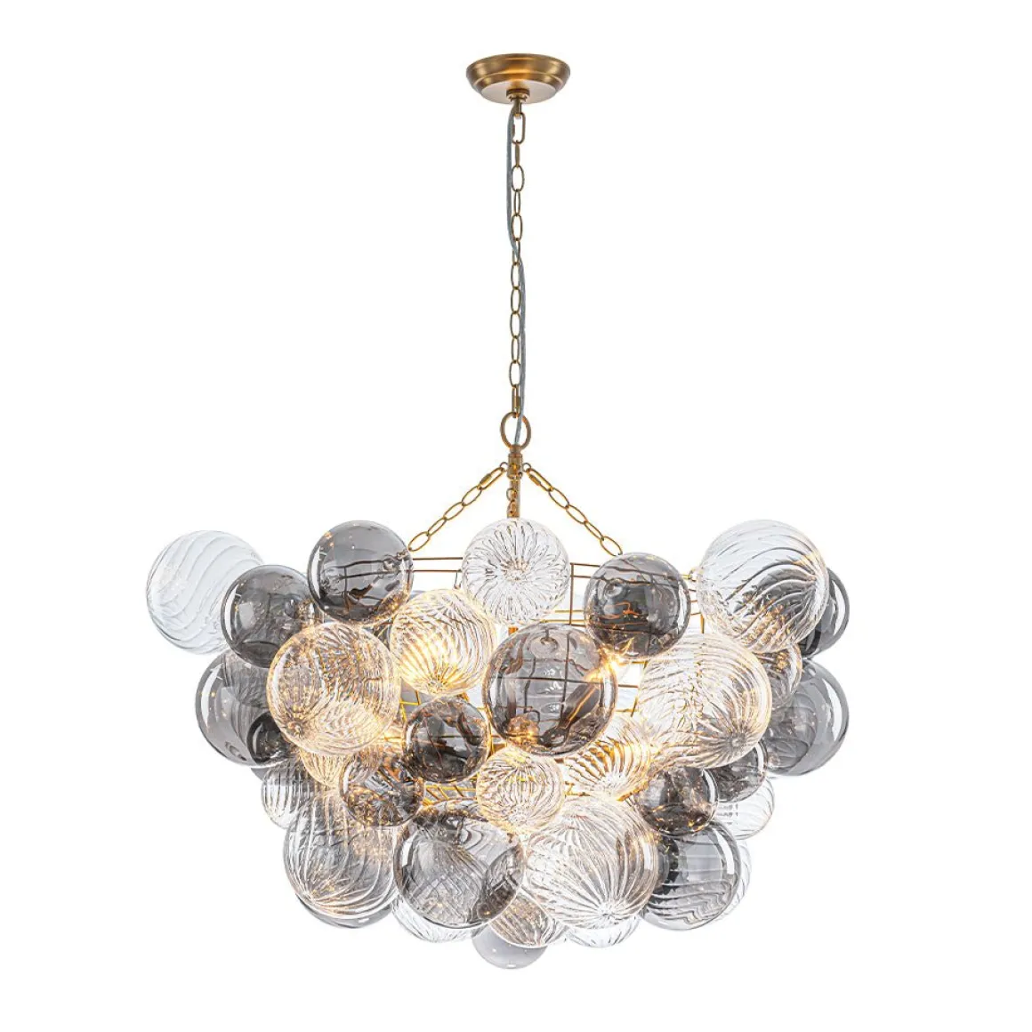 Glam Cluster Ribbed Smoked Glass Globe Bubble Chandelier