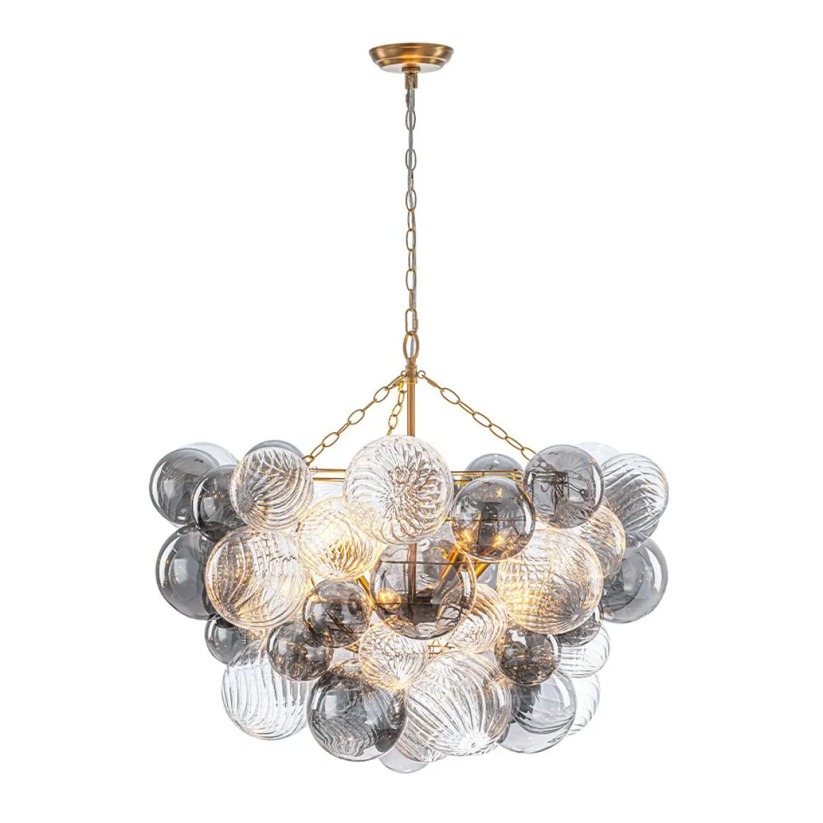 Glam Cluster Ribbed Smoked Glass Globe Bubble Chandelier