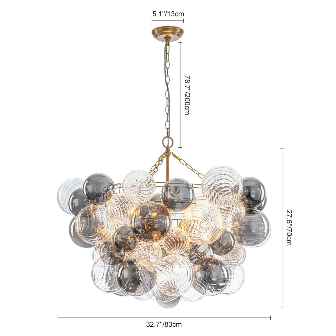 Glam Cluster Ribbed Smoked Glass Globe Bubble Chandelier