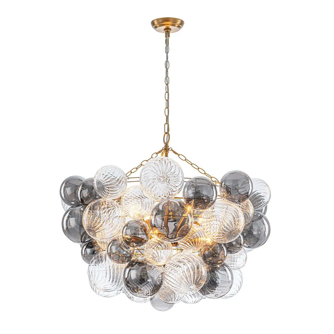 Glam Cluster Ribbed Smoked Glass Globe Bubble Chandelier
