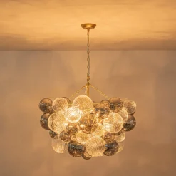 Glam Cluster Ribbed Smoked Glass Globe Bubble Chandelier