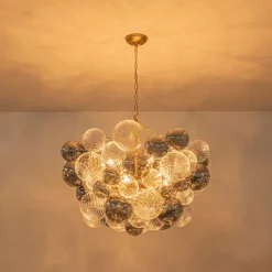 Glam Cluster Ribbed Smoked Glass Globe Bubble Chandelier