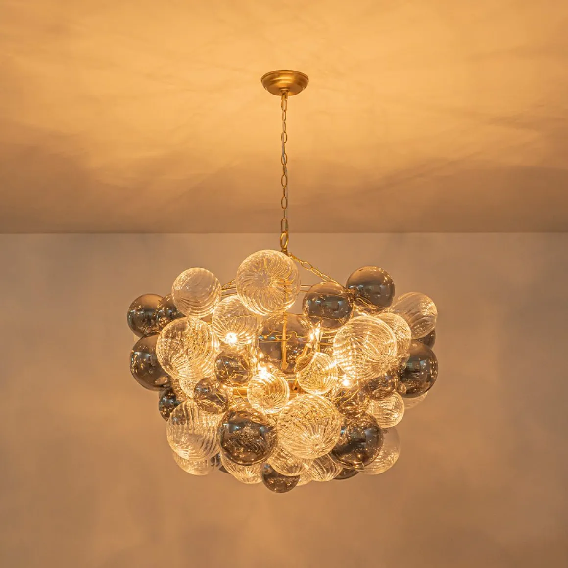 Glam Cluster Ribbed Smoked Glass Globe Bubble Chandelier