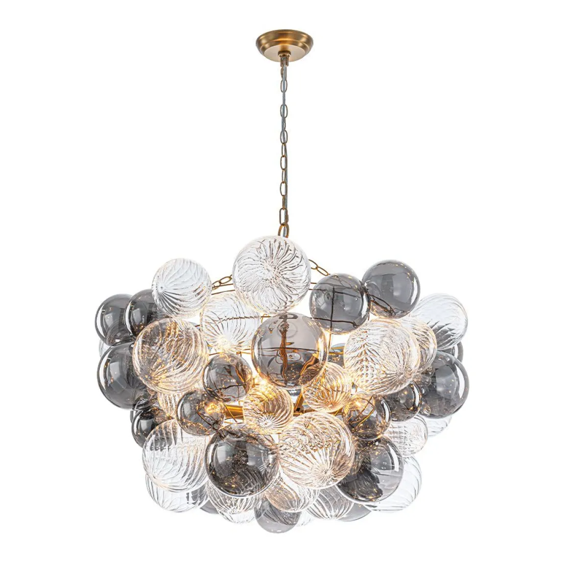 Glam Cluster Ribbed Smoked Glass Globe Bubble Chandelier
