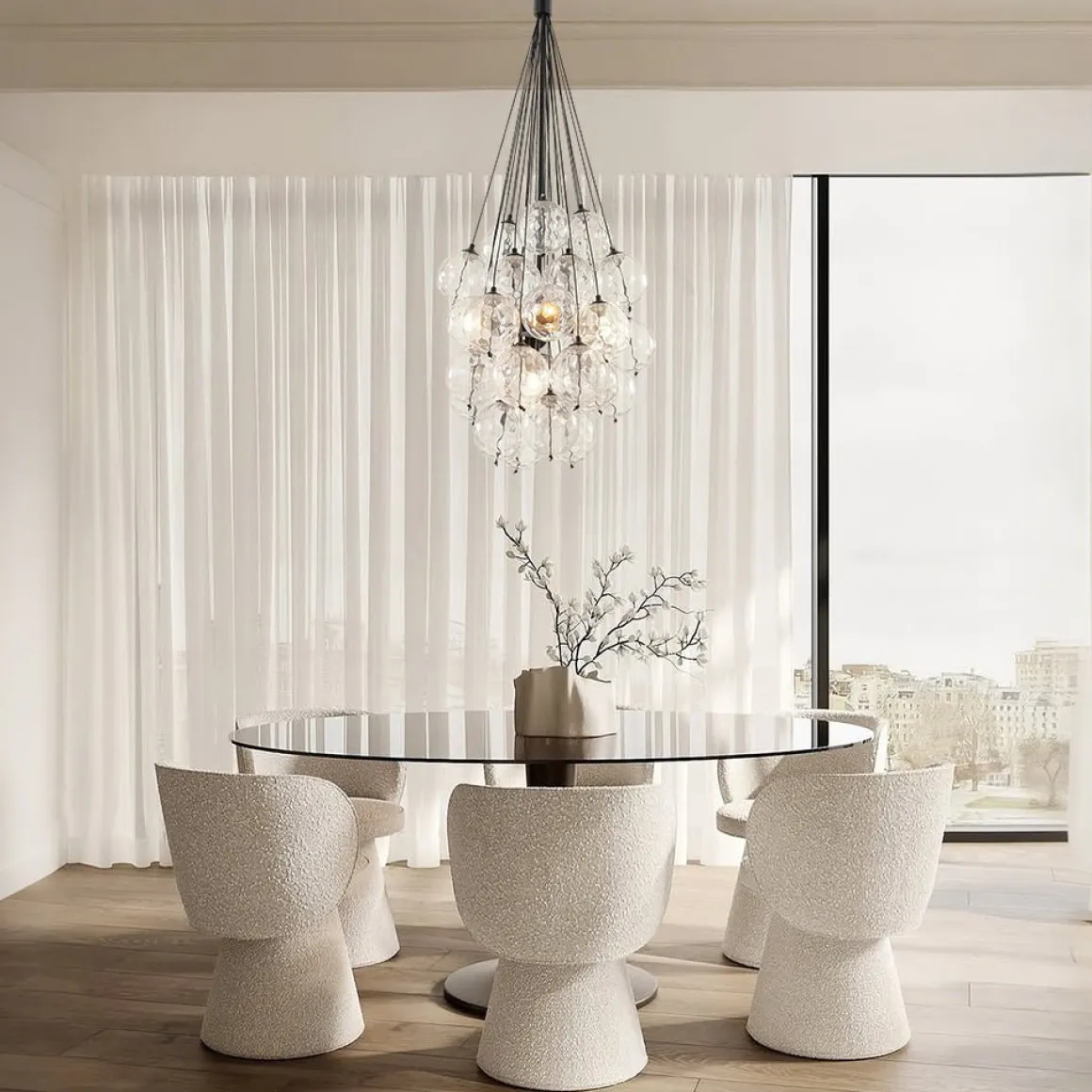 Glam Cluster Textured Water Glass Globe Bubble Chandelier