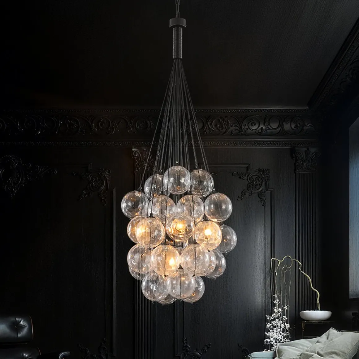 Glam Cluster Textured Water Glass Globe Bubble Chandelier