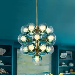Glam Cluster White Blue Glass Bubble Tiered Chandelier