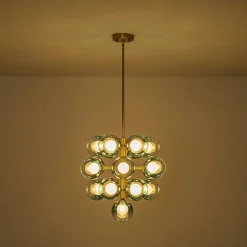 Glam Cluster White Blue Glass Bubble Tiered Chandelier