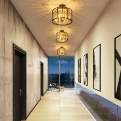 Glam Crystal Drum Round Semi Flush Ceiling Light