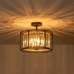 Glam Crystal Drum Round Semi Flush Ceiling Light