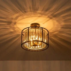 Glam Crystal Drum Round Semi Flush Ceiling Light