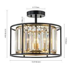 Glam Crystal Drum Round Semi Flush Ceiling Light