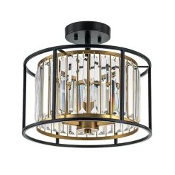 Glam Crystal Drum Round Semi Flush Ceiling Light