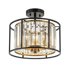 Glam Crystal Drum Round Semi Flush Ceiling Light