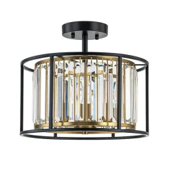 Glam Crystal Drum Round Semi Flush Ceiling Light