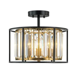 Glam Crystal Drum Round Semi Flush Ceiling Light