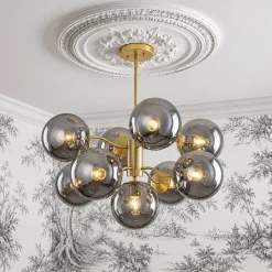 Glam Dark Pearl Smoked Glass Globe Bubble Sputnik Chandelier
