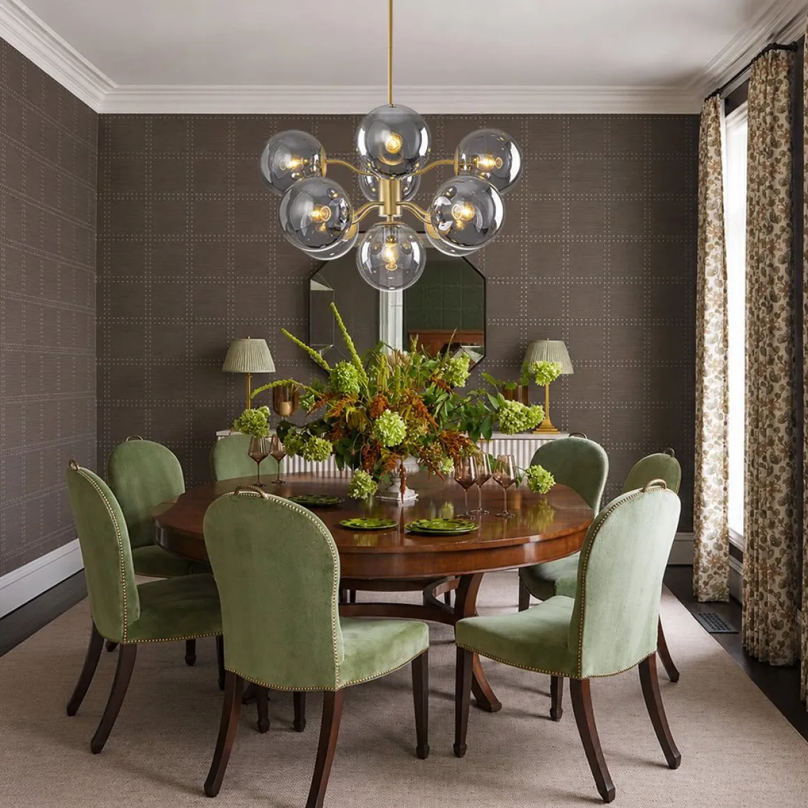 Glam Dark Pearl Smoked Glass Globe Bubble Sputnik Chandelier