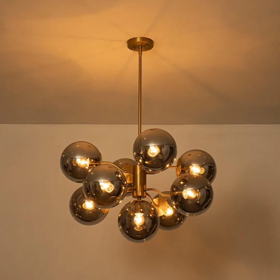 Glam Dark Pearl Smoked Glass Globe Bubble Sputnik Chandelier