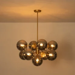 Glam Dark Pearl Smoked Glass Globe Bubble Sputnik Chandelier