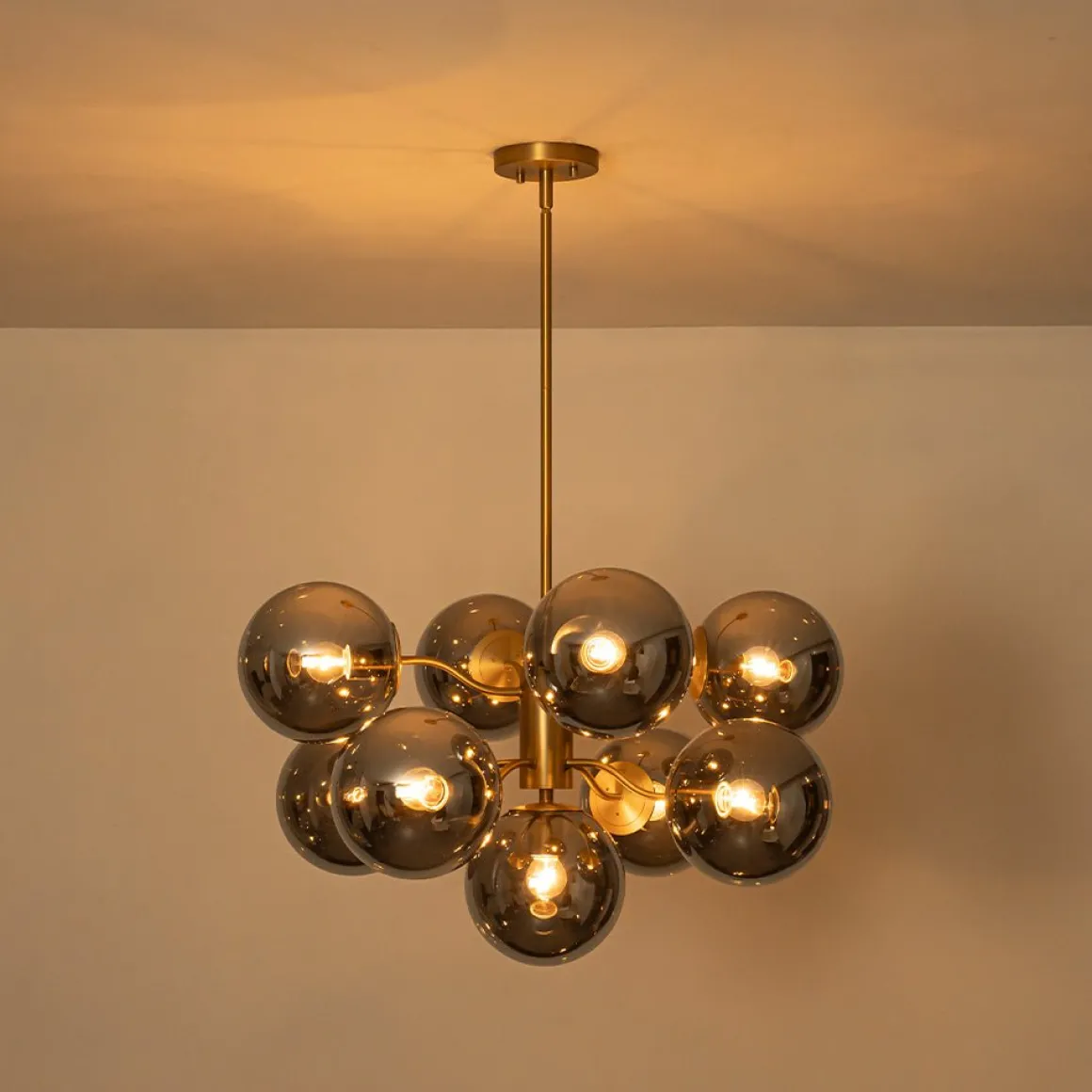 Glam Dark Pearl Smoked Glass Globe Bubble Sputnik Chandelier
