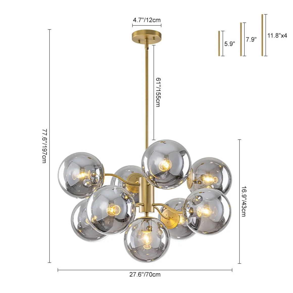 Glam Dark Pearl Smoked Glass Globe Bubble Sputnik Chandelier