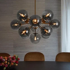 Glam Dark Pearl Sputnik Smoked Glass Bubble Chandelier Light Fixture