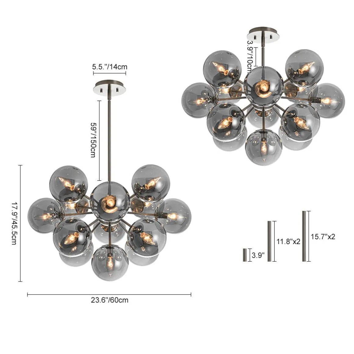 Glam Dark Pearl Sputnik Smoked Glass Bubble Chandelier Light Fixture