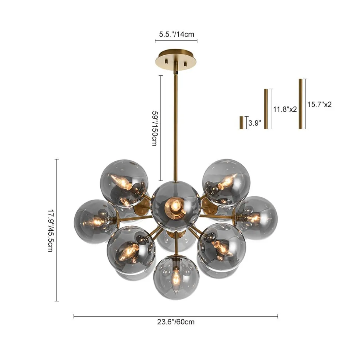 Glam Dark Pearl Sputnik Smoked Glass Bubble Chandelier Light Fixture