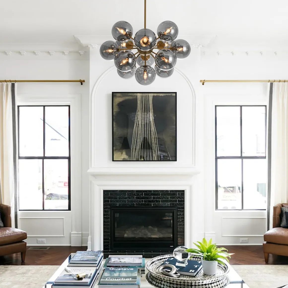 Glam Dark Pearl Sputnik Smoked Glass Bubble Chandelier Light Fixture
