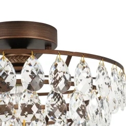 Glam Faceted Crystal Round Tiered Semi Flush Mount Light