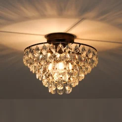 Glam Faceted Crystal Round Tiered Semi Flush Mount Light