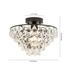 Glam Faceted Crystal Round Tiered Semi Flush Mount Light