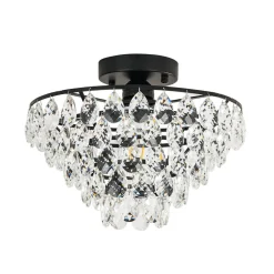 Glam Faceted Crystal Round Tiered Semi Flush Mount Light