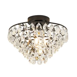 Glam Faceted Crystal Round Tiered Semi Flush Mount Light