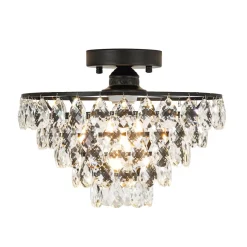 Glam Faceted Crystal Round Tiered Semi Flush Mount Light