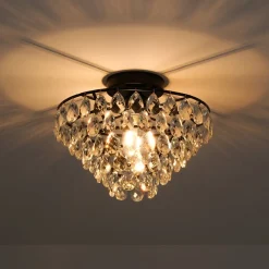 Glam Faceted Crystal Round Tiered Semi Flush Mount Light