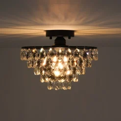 Glam Faceted Crystal Round Tiered Semi Flush Mount Light