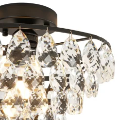 Glam Faceted Crystal Round Tiered Semi Flush Mount Light
