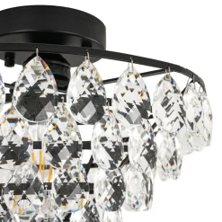 Glam Faceted Crystal Round Tiered Semi Flush Mount Light