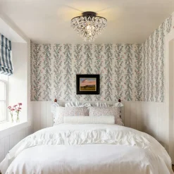 Glam Faceted Crystal Round Tiered Semi Flush Mount Light