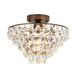 Glam Faceted Crystal Round Tiered Semi Flush Mount Light