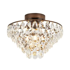 Glam Faceted Crystal Round Tiered Semi Flush Mount Light