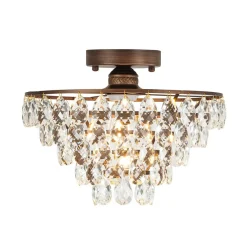 Glam Faceted Crystal Round Tiered Semi Flush Mount Light