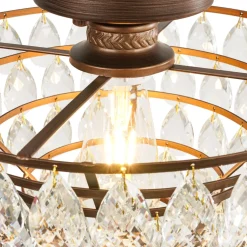 Glam Faceted Crystal Round Tiered Semi Flush Mount Light