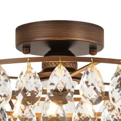 Glam Faceted Crystal Round Tiered Semi Flush Mount Light